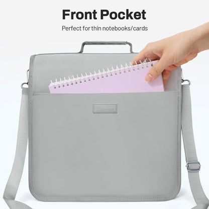 SUNEE Zipper Binder 3 Ring, 3 Inch O-Ring with Handle and Shoulder Strap, 600-Sheet Capacity, 5-Tab Expanding File Folder, Multi-Pockets for Middle School Organizer Binder with Zipper, Light Grey - color: Light Grey