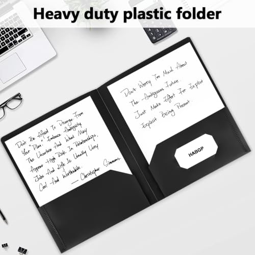 HABGP 6 Pack Black File Folders with Pockets and Business Card Slot, Letter Size Plastic 2 Pocket Folders for Documents, Office Filing Cabinet Folders, School Supplies for College Students - size: 6 Pack Black