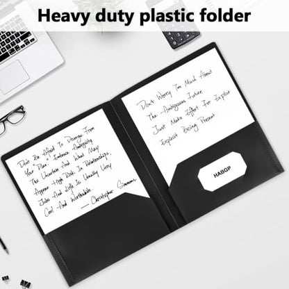 HABGP 6 Pack Black File Folders with Pockets and Business Card Slot, Letter Size Plastic 2 Pocket Folders for Documents, Office Filing Cabinet Folders, School Supplies for College Students - size: 6 Pack Black