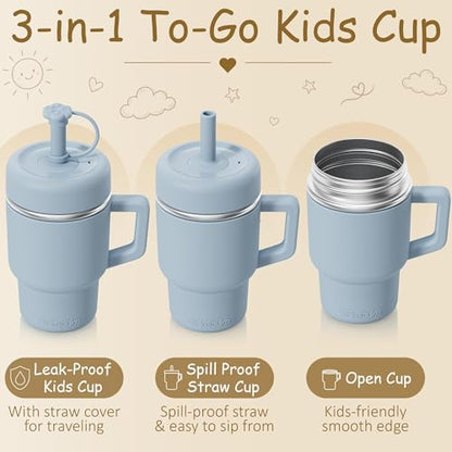 Fimibuke Toddler Tumbler with Handle & Straw, 15 OZ Spill Proof Sippy Cups | Leak Proof Stainless Steel Cups with Lid & Silicone Sleeve, BPA Free Dishwasher Safe Kids Water Bottle for Girl Boy, 2 Packs - color: Berry & Peach