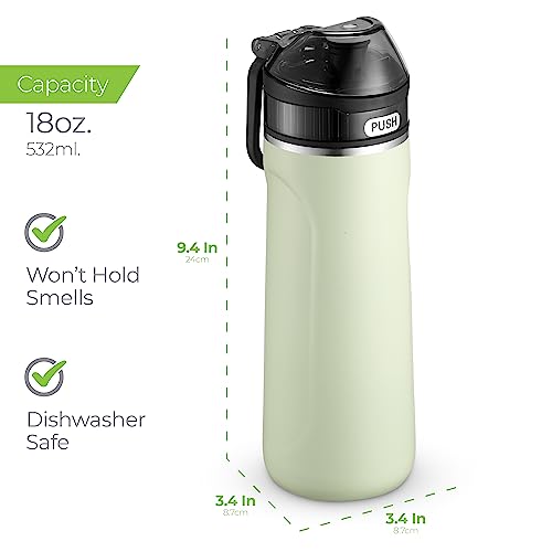 SipX™ Premium Stainless Steel Water Bottle with Straw Lid 18 oz (532 mL). Triple Insulated, Leakproof, BPA-Free – Slim, Durable Bottle for School, Gym, Office – Green - color: Green