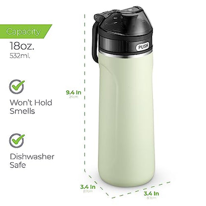 SipX™ Premium Stainless Steel Water Bottle with Straw Lid 18 oz (532 mL). Triple Insulated, Leakproof, BPA-Free – Slim, Durable Bottle for School, Gym, Office – Green - color: Green
