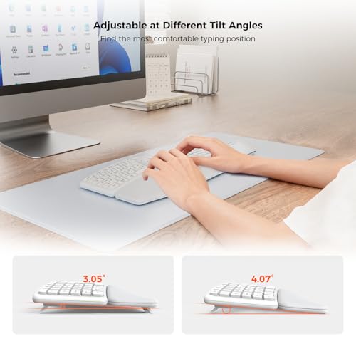 KYSONA Ergonomic Keyboard Mouse Wireless Combo, Full Size Bluetooth Split Keyboard with Wrist Rest, 4 Level DPI Ergo Mouse for Windows Mac OS Computer, White - color: White