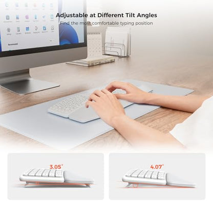 KYSONA Ergonomic Keyboard Mouse Wireless Combo, Full Size Bluetooth Split Keyboard with Wrist Rest, 4 Level DPI Ergo Mouse for Windows Mac OS Computer, White - color: White