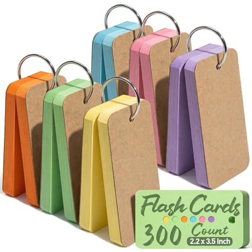 Koogel 300PCS Flash Cards with Ring, Colored Index Cards, 2.2 x 3.5 Inch | Blank, Small Portable Note cards for Studying, Nursing Classroom Office School Home Essentials, To Do List, Back to School - color: multicolored