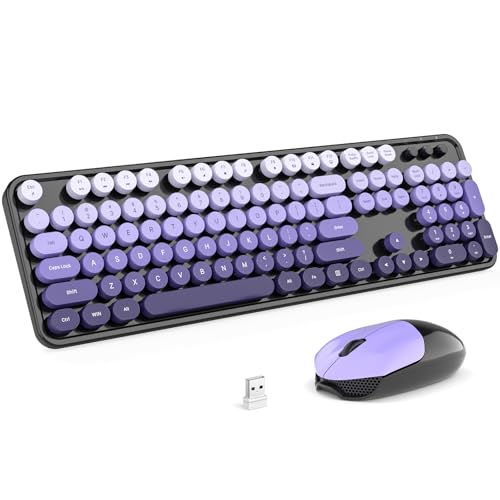 Wireless Keyboards and Mouse Combos, SQMD Colorful Typewriter Keyboard with Round Keycaps, 2.4GHz USB Retro Wireless Keyboard Mouse for PC, Desktop, Laptop and Computer-Purple - color: Black Purple