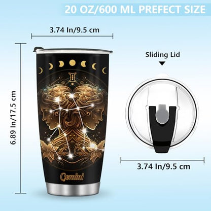 Horoscope Gemini Insulated Tumblers Travel Mug Cup Gifts for Birthday Boys Girls Men Women Son Daughter Travel Essentials Accessories Must Have Cold Iced 20oz - color: Gemini-653