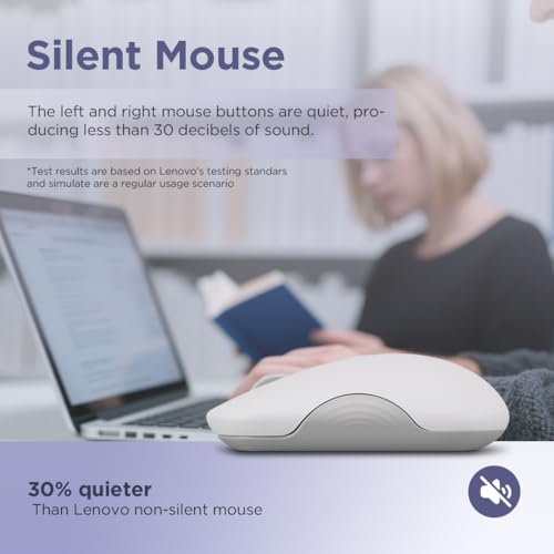 Lenovo 350 Wireless Bluetooth Mouse, Silent Click, 3 Level DPI (1000, 1600, 2400), 36 Month Battery Life, 2 Device Pairing, Cloud Grey - color: Cloud Grey