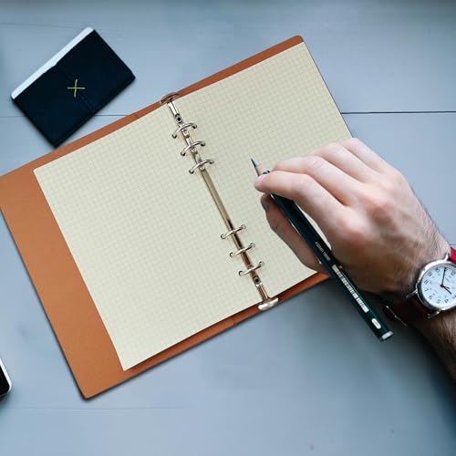A5 Grid Refill Paper,100GSM A5 Graph Rule Paper/Quad Rule Filler Paper for 6 Ring Refillable Binder/Planner/Diary Journals/Painting, 80 Sheets/160 Pages (Beige-Grid-A5) - size: Beige-Grid-A5