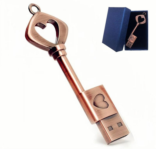 128GB USB 2.0 Flash Drive,Smozer Metal Love Heart Key Shaped USB Drive Thumb Drive USB Computer Memory Drive Nice Gifts for Wedding/Anniversary/Photography (128GB, 1 Pack with Gift Box) - size: 128GB