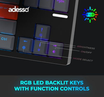 Adesso EasyTouch 1100 Wired/Wireless/Bluetooth Multi-OS Illuminated Mechanical VIA Compact Keyboard with Copilot Ai Hotkey