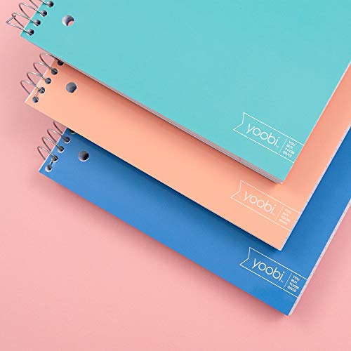 Yoobi College Ruled 8 x 10.5” Spiral Notebook Set – Bulk 3-Pack of 3 Subject Notebooks, Blue, Mint Green & Blush Pink – Gift Idea – 150 Perforated, 3-Hole Punched Sheets - color: Blush, Mint, Blue, size: Pack of 3