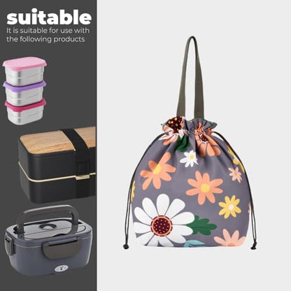 Double-Handle Lunch Bag, Insulated Waterproof Reusable Tote for Women/Students, Fits 2 Bento Boxes + Water Bottle - Ideal for School/Office/Picnic (Sunflower) - color: Sunflower