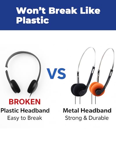10 Pack Classroom Headphones for School Students, Bulk Headphones with 3.5mm Jack, Comfortable Soft Earpads, Adjustable Headband, 4 Ft Tangle-Free Cord for Computers, Tablets & Laptops