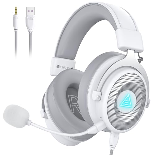 EKSA USB Gaming Headset for PC, Computer Gaming Headphones with Detachable Microphone Noise Cancelling, 7.1 Surround Sound, 50MM Driver, Wired Headset for PS4 PS5, Xbox One, Laptop (White) - color: White