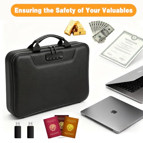 Portable Fireproof Document Box, 13-Pocket Accordion File Organizer, Lock-Safe Hard Case with Handle, Waterproof Folder for Important Documents, Cash, Home & Office