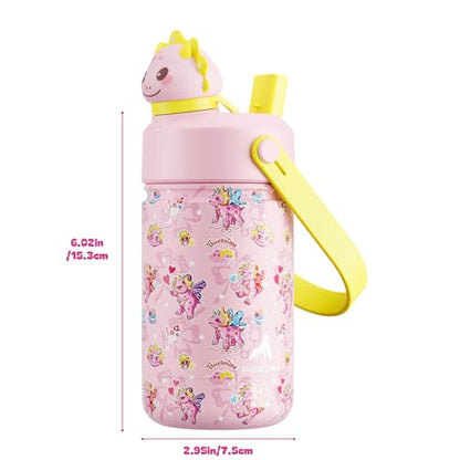 POWCAN 12 oz Kids Water Bottle: 2-in-1 Straw Spout Lid with Soft Animal Head, Leakproof, Backpack Friendly, Keep Cold 24H, Cute Patterns, Insulated Cup for School, Playtime, Trip, Gift (Lovely Trike) - color: Lovely Trike, size: 12 Ounces