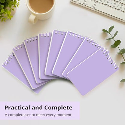Taja Set of 8 Mini Pocket Notebook Top Spiral Nursing Notepads | Lilac Purple 3" x 5", Mini Little Spiral Notebook, Nursing Notepad, Perfect for Work, School, Office, Nurse, Travel - color: H.Lilac Purple