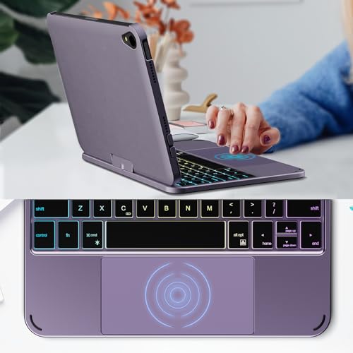 edaiser Swivel Keyboard Case iPad mini 7th A17 Pro & 6th Generation Purple | 360 Degree Rotatable Protective Cover | Compact Bluetooth Keyboard | Trackpad | RGB Backlit | Flexible Use for Kids/Students - color: Metallic Purple, size: iPad Mini (7th-6th)