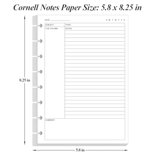 Junior Size Cornell Notes Filler Paper - A5 TUL Custom Note-Taking System 8 Disc Discbound Refill Pages, 50 Sheets/100 Pages, 100 gsm White Paper, 5.8" x 8.3" - size: 1-Pack, style: 8-Disc/Junior Size
