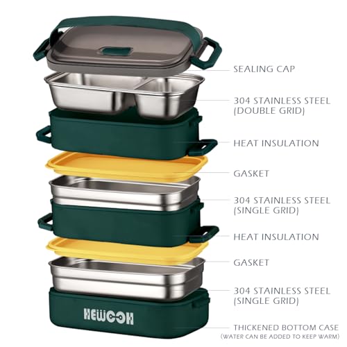 Bento Box Adult Lunch Box (74 Oz Large Capacity), Reusable, Leak-Proof, Including Lunch Bag, Fork And Spoon, 3 Dividers, Suitable For Work, Picnic, Dishwasher And Microwave Safe.(Green) - color: Green