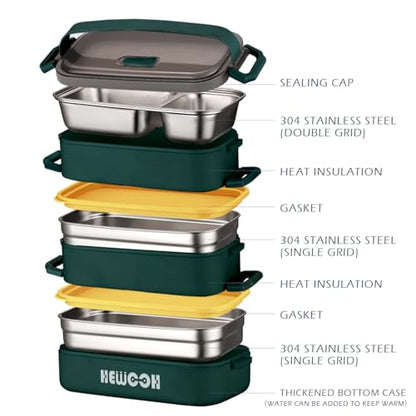 Bento Box Adult Lunch Box (74 Oz Large Capacity), Reusable, Leak-Proof, Including Lunch Bag, Fork And Spoon, 3 Dividers, Suitable For Work, Picnic, Dishwasher And Microwave Safe.(Green) - color: Green