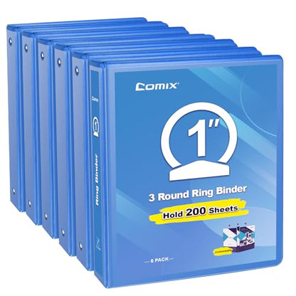 COMIX 3 Ring Binder 1 inch with Clear View Cover, 1" View Binder Holds 200 Sheets of US Letter Size Paper, 6 Pack (Light Blue) - color: Light Blue, size: 1 inch, style: 6-Pack