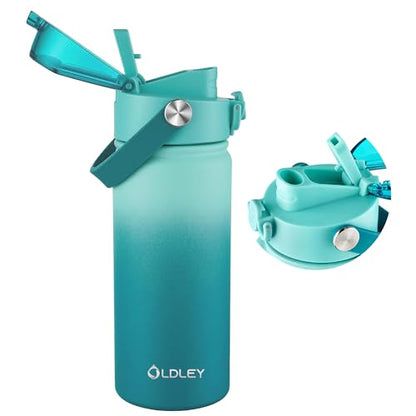OLDLEY 18oz Insulated Water Bottle with 2-in-1 Straw & Chug Lid, Leakproof Stainless Steel Bottle, Cup Holder Friendly Vacuum Water Bottle for Travel, and School,Teal Ombre - color: Teal Ombre