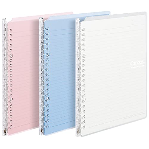 Kokuyo Campus Smart Ring Binders 3 Pack, B5 Light Colors Binder Notebooks, Up to 25 Sheets 26 Holes Slim Binder Folder with 10 Campus Sarasara Loose-leaf Paper Each for Study and Journal, Japan Import - color: Light Colors, size: B5