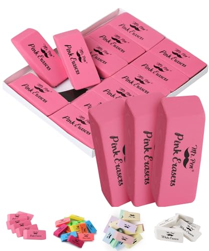 Mr. Pen- Pink Pencil Eraser, 12 Pack | Large Latex Free Block Erasers for School, Office, Art Sketching, Homework, Exams, Clean Smudge-Free Correction - color: Pink, size: 12 Pack