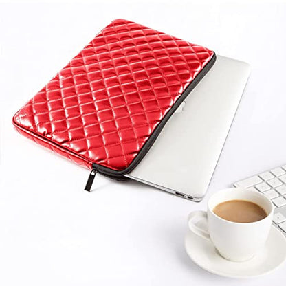TRIUMPH VISION Puffy Laptop Sleeve Pouch Case Protective Bag Lined Padded | Puffy Laptop Case 13 13.3 in Quilted Leather Protection Shockproof Cushion Padding Fashion with Pocket Safe Red - color: Red Quilted, size: 13-13.3 Inch