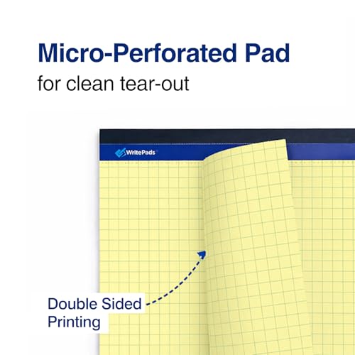 Graph Paper Pads 8.5 x 11, 4x4 Quad Ruled Graph Paper, 2 Pack, 50 Sheets Per Pad, Yellow Graphing Paper Notebook with Sturdy Back & Micro-Perforated Pages, Made in USA, for School, Math, Drafting & Office - color: Canary