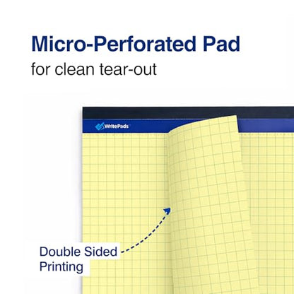 Graph Paper Pads 8.5 x 11, 4x4 Quad Ruled Graph Paper, 2 Pack, 50 Sheets Per Pad, Yellow Graphing Paper Notebook with Sturdy Back & Micro-Perforated Pages, Made in USA, for School, Math, Drafting & Office - color: Canary
