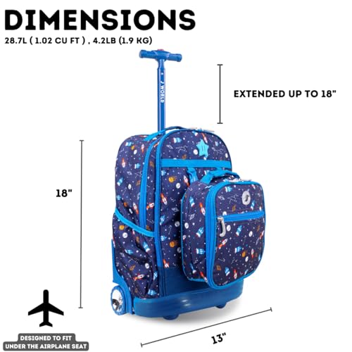 J World Duo Kids Rolling Backpack With Lunch Box Set. School Bookbag on Wheels, Spaceship - color: Spaceship