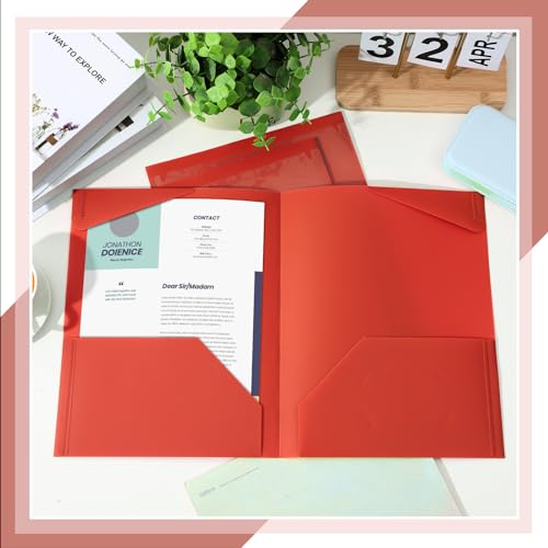 Henoyso 60 Pack Plastic Folders with Clear Front Pockets Bulk Heavy Duty File Folders with 2 Pockets and Card Slot for Student Teacher Back to School Supplies Office Presentation (Red) - color: Red