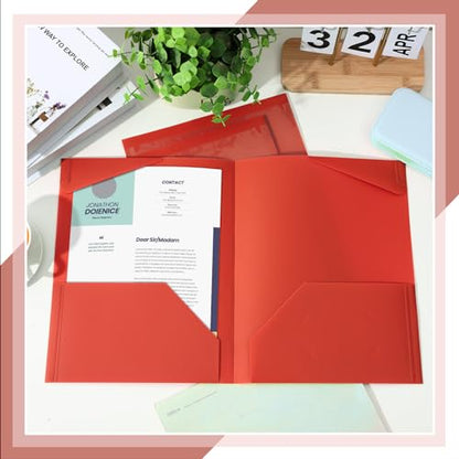 Henoyso 60 Pack Plastic Folders with Clear Front Pockets Bulk Heavy Duty File Folders with 2 Pockets and Card Slot for Student Teacher Back to School Supplies Office Presentation (Red) - color: Red