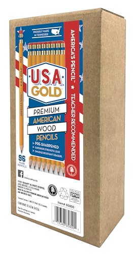 Cra-Z-Art U.S.A. Gold Pre-sharpened American Wood Cased #2 HB Yellow Pencils, 96 Pack - size: 1 Count (Pack of 96)