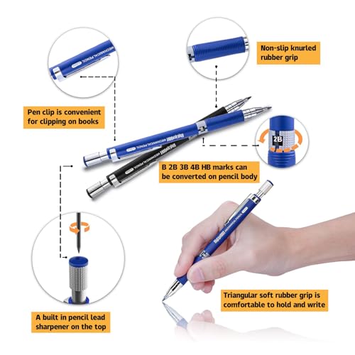 MyLifeUNIT 22 Pcs 2.0 mm Mechanical Pencils Set, 8 Pcs Lead Pencils with 10 Case Lead Refills 2B, HB Black & Colors, 2 Pcs Erasers and 2 Pcs Sharpeners for Drawing, Sketching and Drafting - color: Multicolor