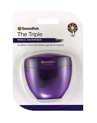Swordfish ‘The Triple’ Three Hole Pencil Sharpener with Mess-Free Canister [Pack of 1] 8-16 mm [40228s], Purple - size: pack of 1