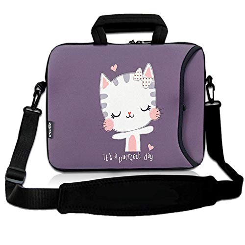 RICHEN 14 15 15.4 15.6 inch Laptop Shoulder Bag Notebook Handle Sleeve Neoprene Soft Carrying Travel Case with Accessories Pocket (14-15.6 inch, Cute Cat) - color: Cute Cat, size: 14-15.6 inch