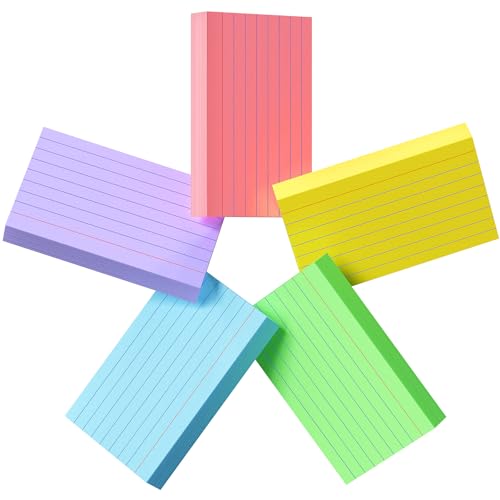 250 Count Colored Index Cards 3x5, 180gsm Heavy Weight Flash Cards, Ruled Index Cards, 5 Color (50 Sheets Each), Portable Note Taking for Students, Teachers, Study Note Cards for Office Home College - color: Multi-Color-（Purple/Pink/Yellow/Blue/Green）, si