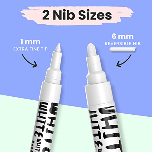 Chalkola White Chalk Markers - White Dry Erase Liquid Chalk Pens for Chalkboard, Blackboard, Window, Bistro, Car Glass, Board, Signs - Variety Pack of 6 - (3x) 1mm & 6mm - color: White - 1mm & 6mm (6 Pack)