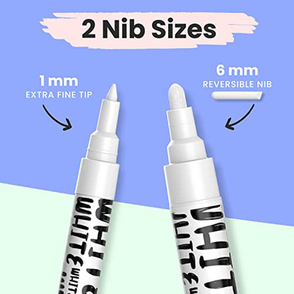 Chalkola White Chalk Markers - White Dry Erase Liquid Chalk Pens for Chalkboard, Blackboard, Window, Bistro, Car Glass, Board, Signs - Variety Pack of 6 - (3x) 1mm & 6mm - color: White - 1mm & 6mm (6 Pack)