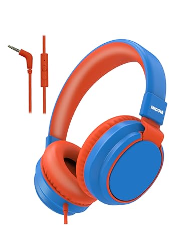 MIDOLA Kids Headphones for School Learning,Volume Limited 85/94dB, Foldable Lightweight Over-Ear Wired Headphones for Kids Toddler Girls Boys 3.5mm for Pad,Headsets with Built-in Mic Blue - color: Blue