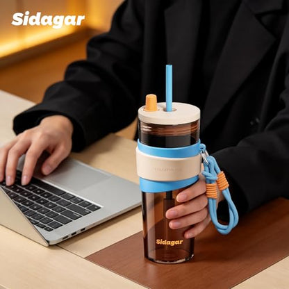 24oz Tritan Water Bottle with Straw and Silicone Sleeve, Brown Leak-Proof Aesthetic Tumbler with Portable Carrying Strap, BPA-Free Reusable Straw Cup for School, Office, Gym - color: Cocoa Smoothie