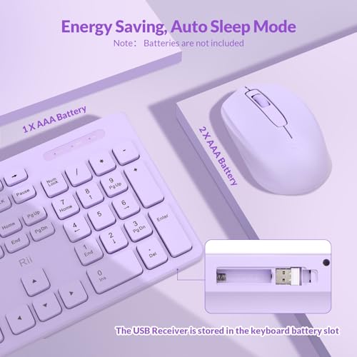 Wireless Keyboard and Mouse Combo - Rii Standard Office PC Keyboard and Optical Wireless Mice (Purple) - color: Purple