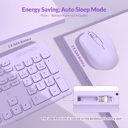 Wireless Keyboard and Mouse Combo - Rii Standard Office PC Keyboard and Optical Wireless Mice (Purple) - color: Purple
