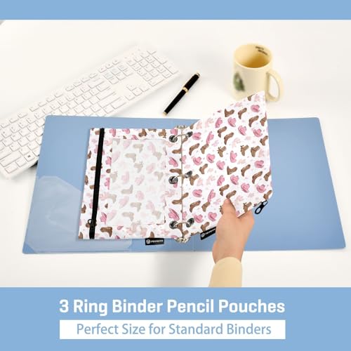 Pink Cowgirl Hats Binder Pencil Pouches, Pencil Case with Clear Window 3 Rings Pen Case Holder School Office Supplies Cosmetic Makeup Bag 2 Pack - color: Multicolored-1