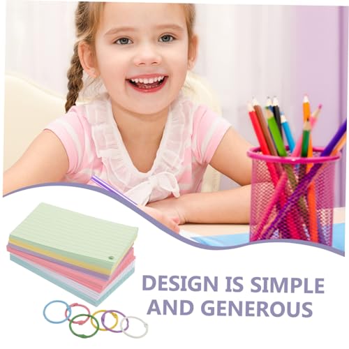 Homoyoyo 1Set Portable Lined Index Cards with Binder Rings Blank Flash Cards for Study Colors Pre Hole Punched Notecards for Home Office and Travel