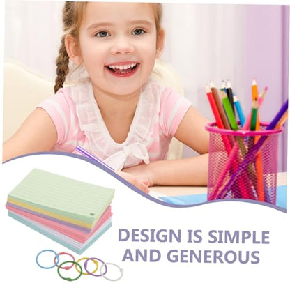 Homoyoyo 1Set Portable Lined Index Cards with Binder Rings Blank Flash Cards for Study Colors Pre Hole Punched Notecards for Home Office and Travel